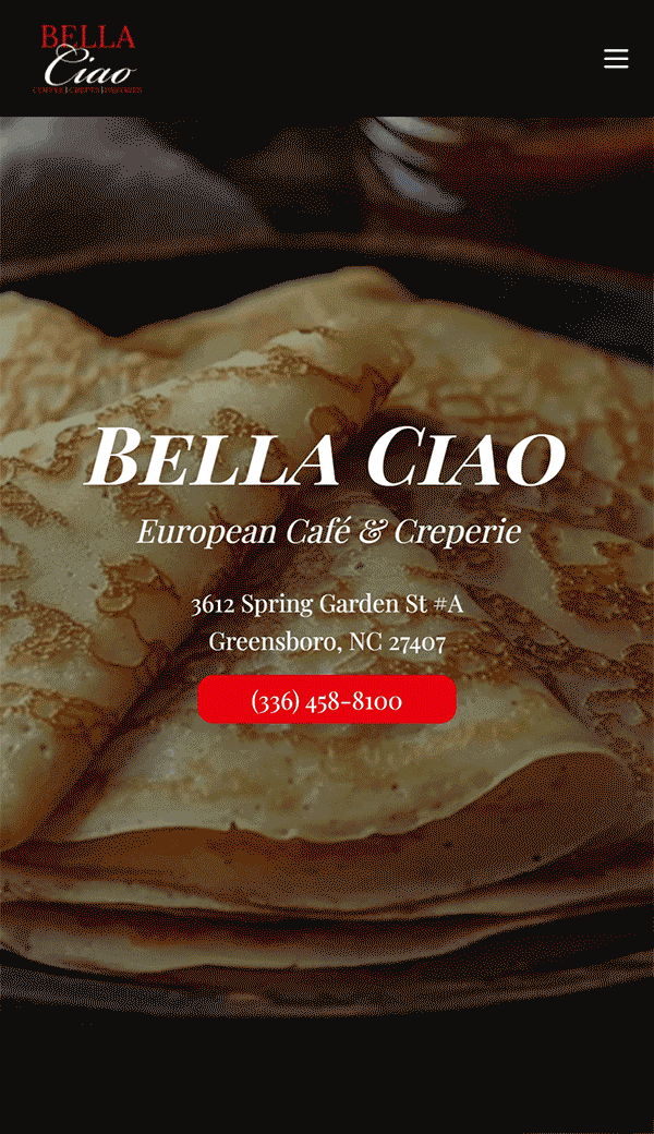 Mobile view of café landing page